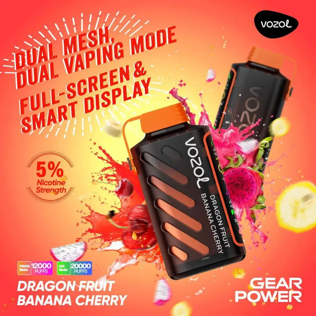 Vozol Gear 20K Puff 50Mg Dragon Fruit Banana Cherry – Long-Lasting Disposable Vape With 20,000 Puffs &Amp; Usb-C Rechargeable