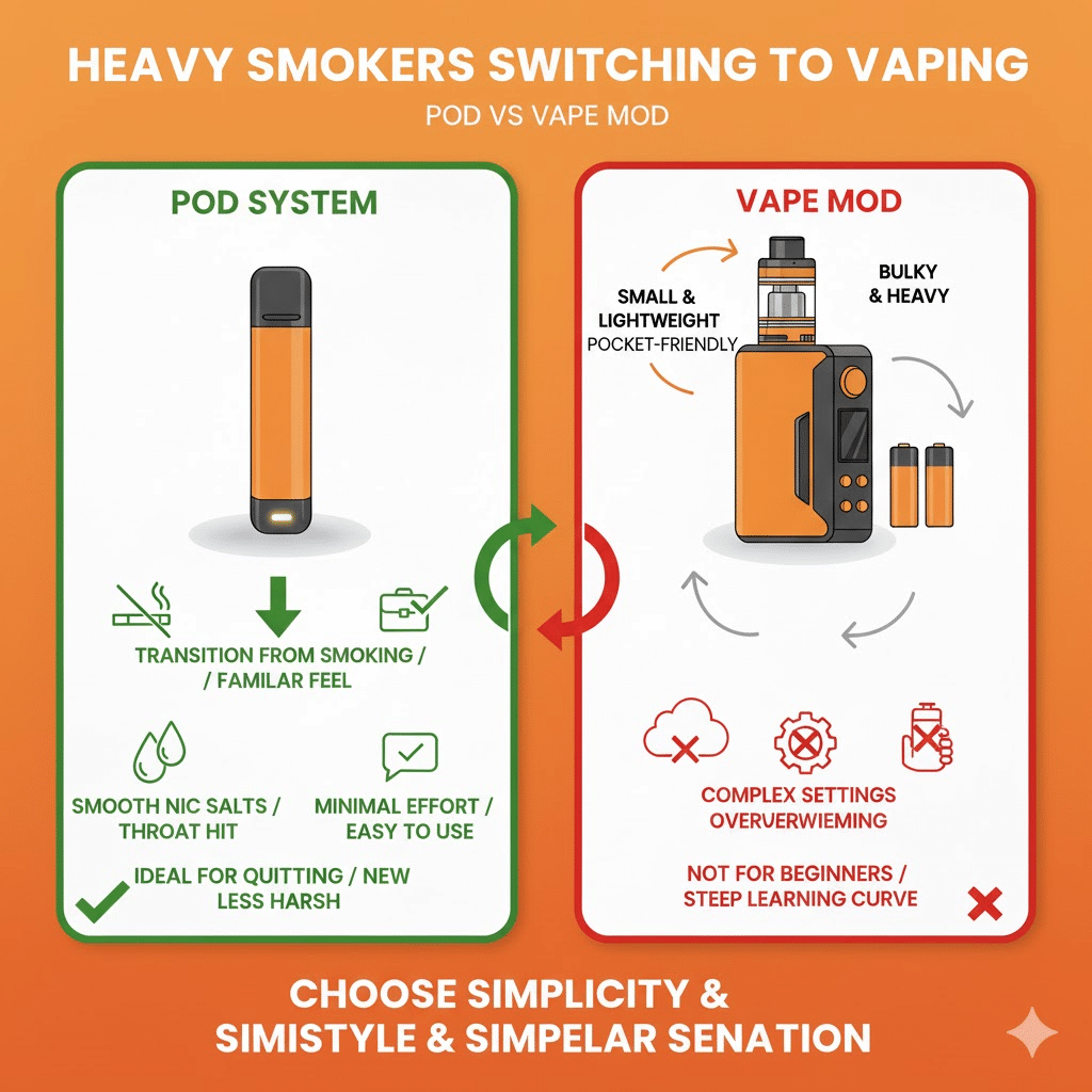 Pod Vs Vape Mod: Which One Should You Choose? | Best Device 2025 | فيب مصر - Elkot Store Heavy Smokers Switching To Vaping