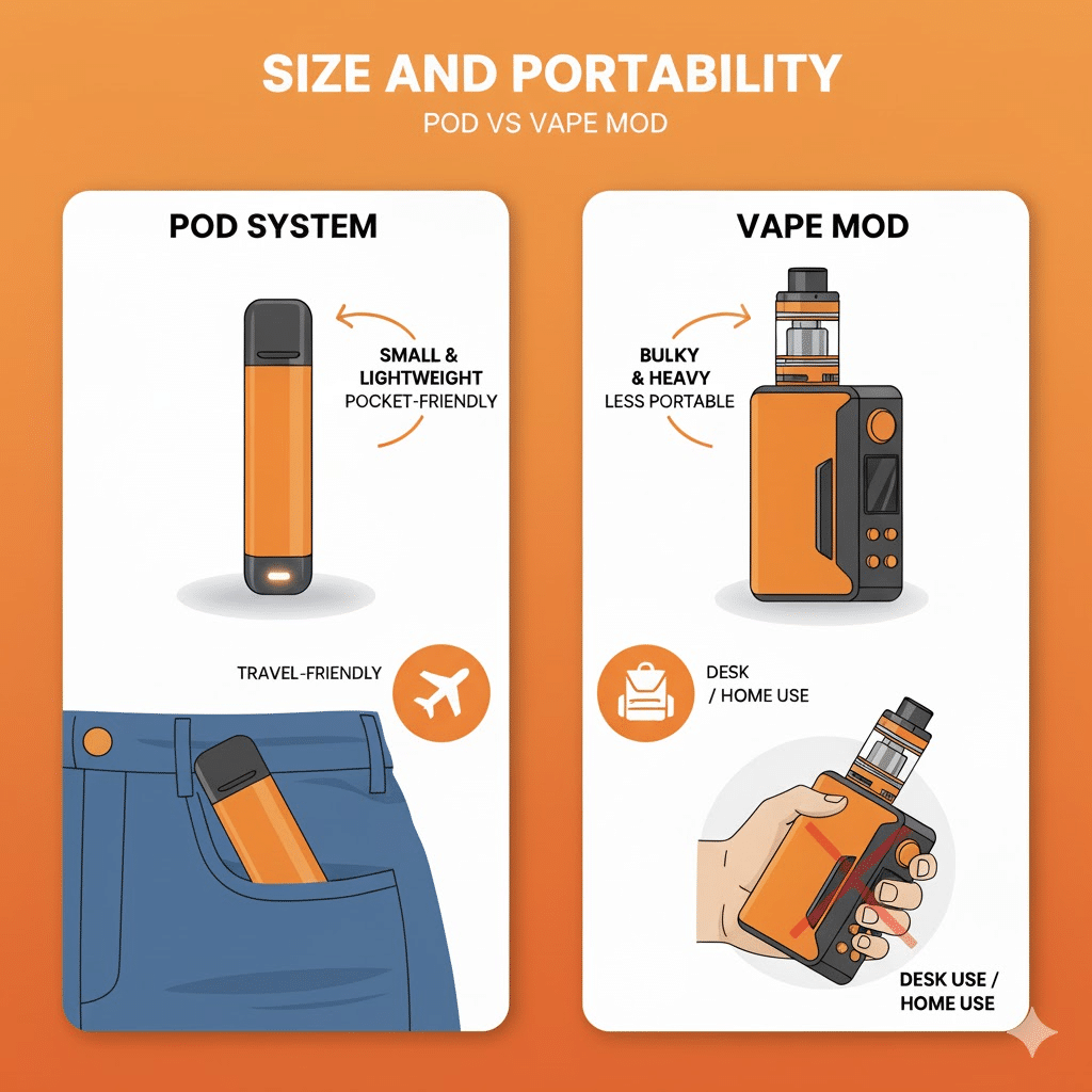 Pod Vs Vape Mod: Which One Should You Choose? | Best Device 2025 | فيب مصر - Elkot Store Size And Portability