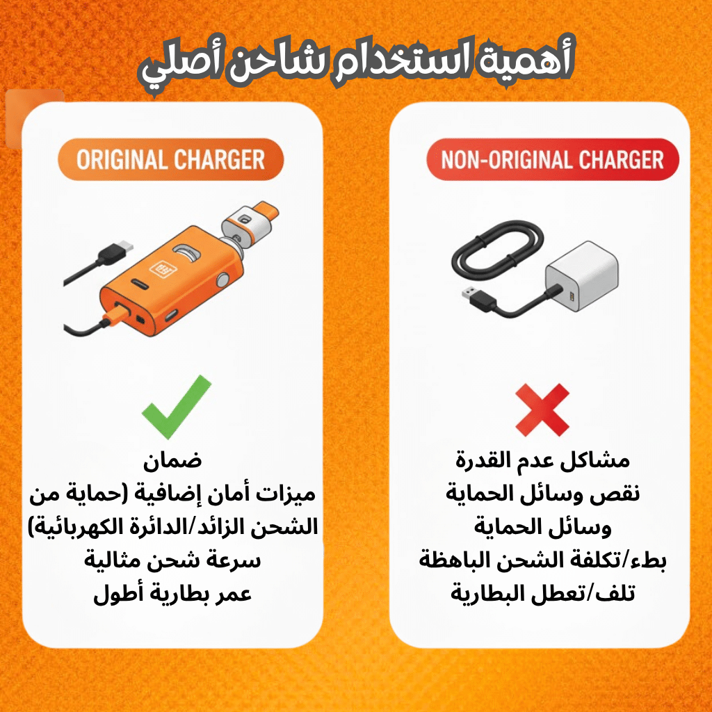 شواحن وبطاريات بود | أيهما الأفضل؟ 2025| Best Pod Chargers &Amp; Batteries | فيب مصر - Elkot Store أهمية استخدام شاحن أصلي