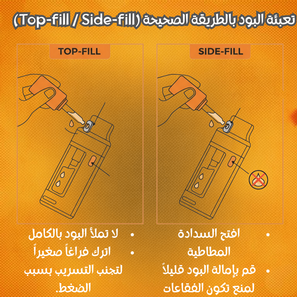 دليل تغيير كارتريدج البود خطوة بخطوة | أفضل نصائح 2025 | فيب مصر - Elkot Store تعبئة البود بالطريقة الصحيحة (Top-Fill / Side-Fill)