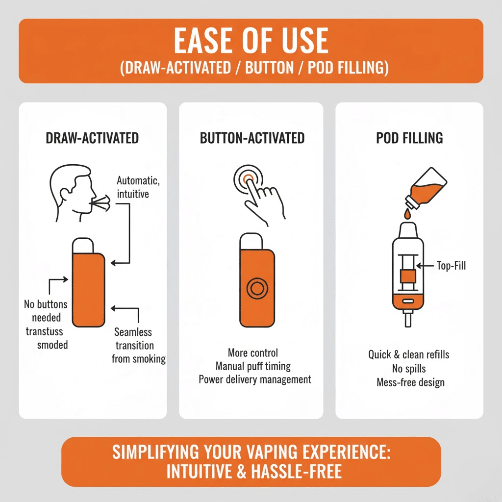 Ease Of Use (Draw-Activated / Button / Pod Filling)