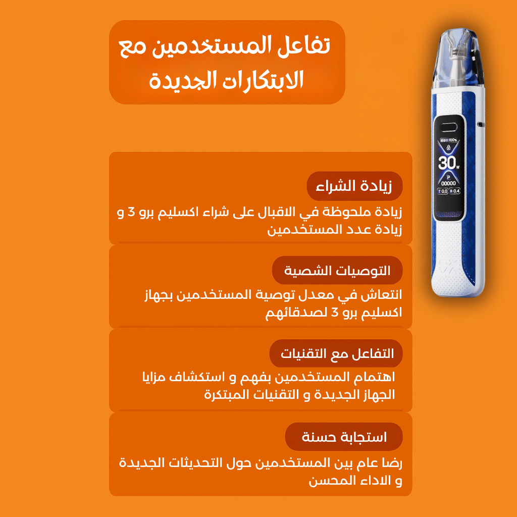 كيف يحسن اوكسفا اكسليم برو 3 تجربة المستخدمين في 2025 | فيب مصر - Elkot Store تفاعل المستخدمين مع الابتكارات الجديدة