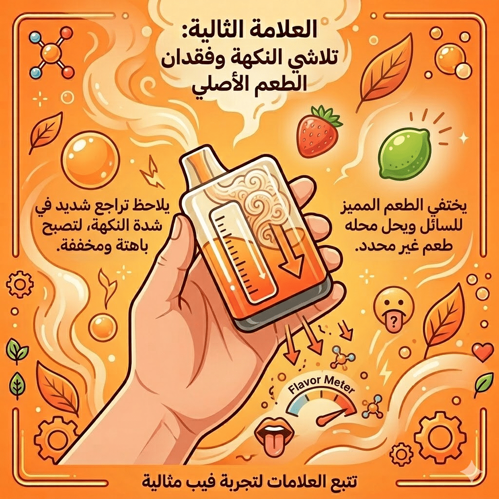 كيف تعرف أن الفيب الديسبوزبال انتهى؟ 5 علامات مؤكدة | فيب مصر - Elkot Store العلامة الثالثة: تلاشي النكهة وفقدان الطعم الأصلي