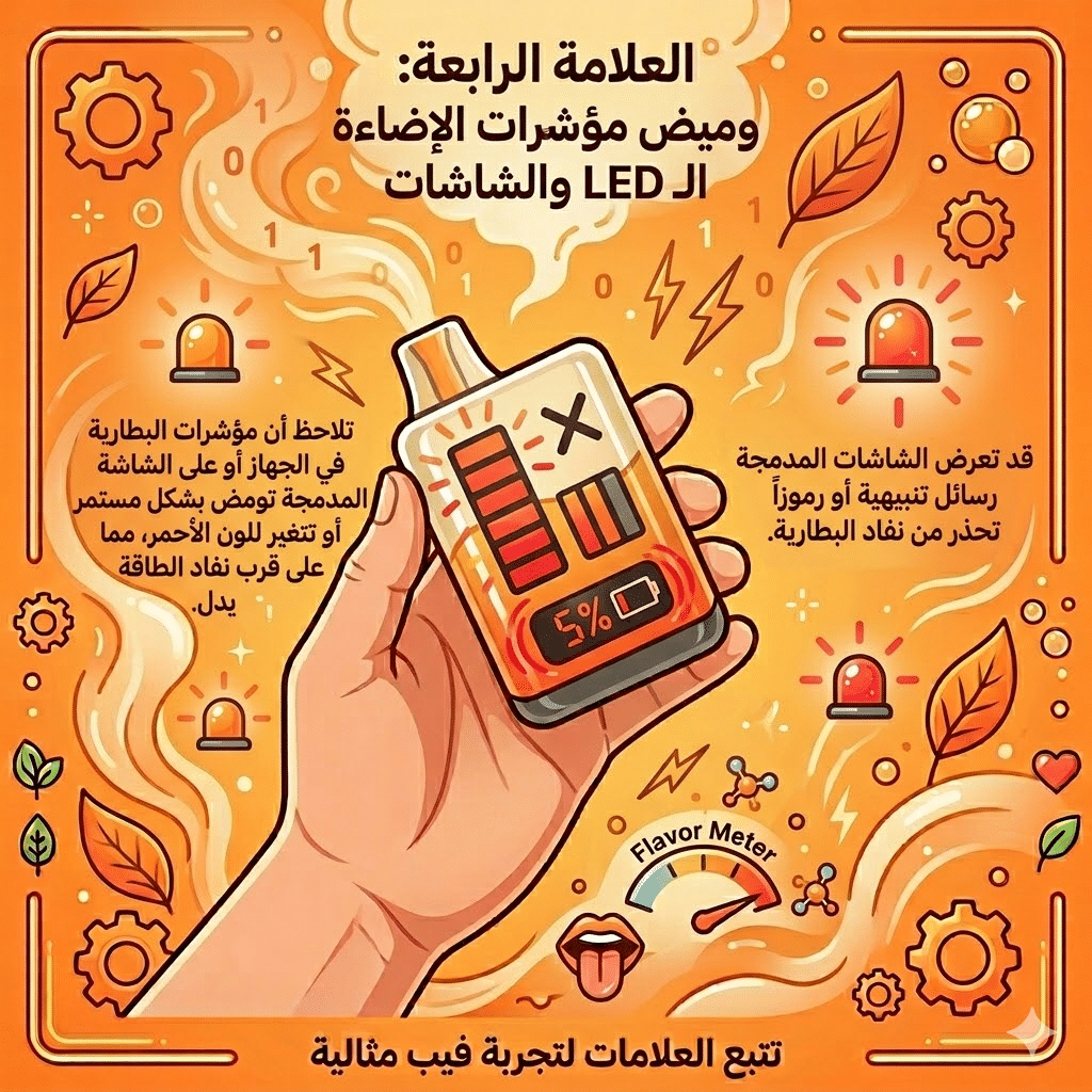 كيف تعرف أن الفيب الديسبوزبال انتهى؟ 5 علامات مؤكدة | فيب مصر - Elkot Store العلامة الرابعة: وميض مؤشرات الإضاءة الـ Led والشاشات