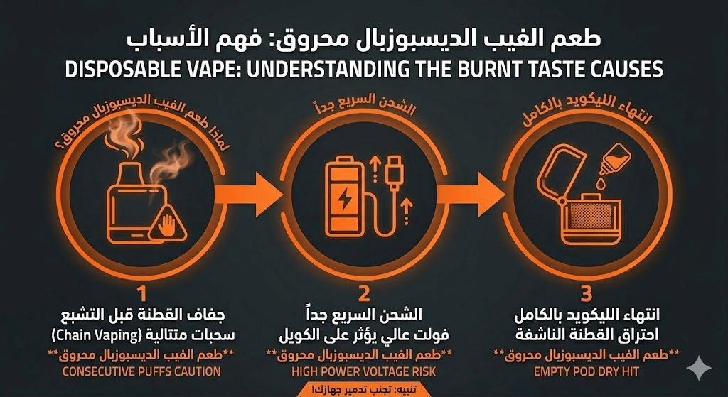 لماذا طعم الفيب الديسبوزبال محروق (شياط)؟ وكيف تتجنبه؟ | فيب مصر - Elkot Store طعم الفيب الديسبوزبال محروق: فهم الاسباب