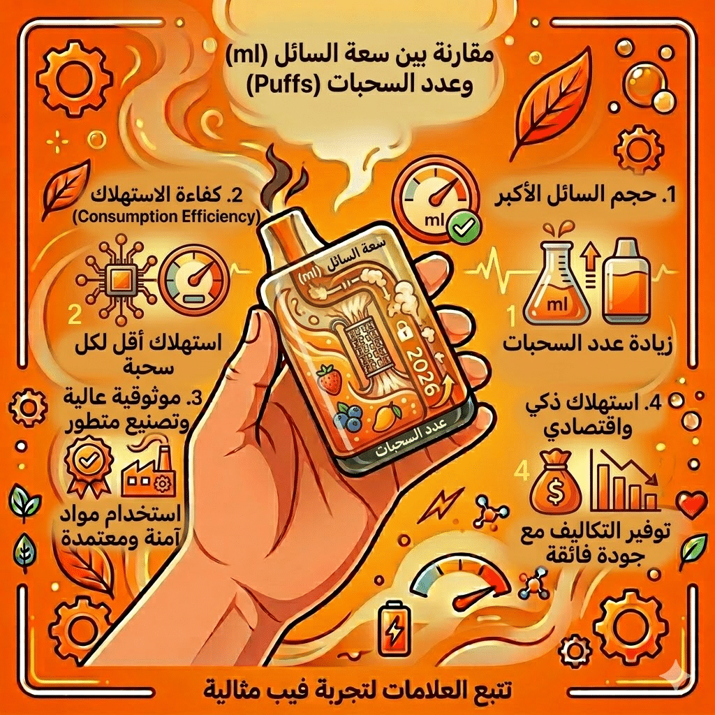 كيف تعرف أن الفيب الديسبوزبال انتهى؟ 5 علامات مؤكدة | فيب مصر - Elkot Store مقارنة بين سعة السائل (Ml) وعدد السحبات (Puffs)