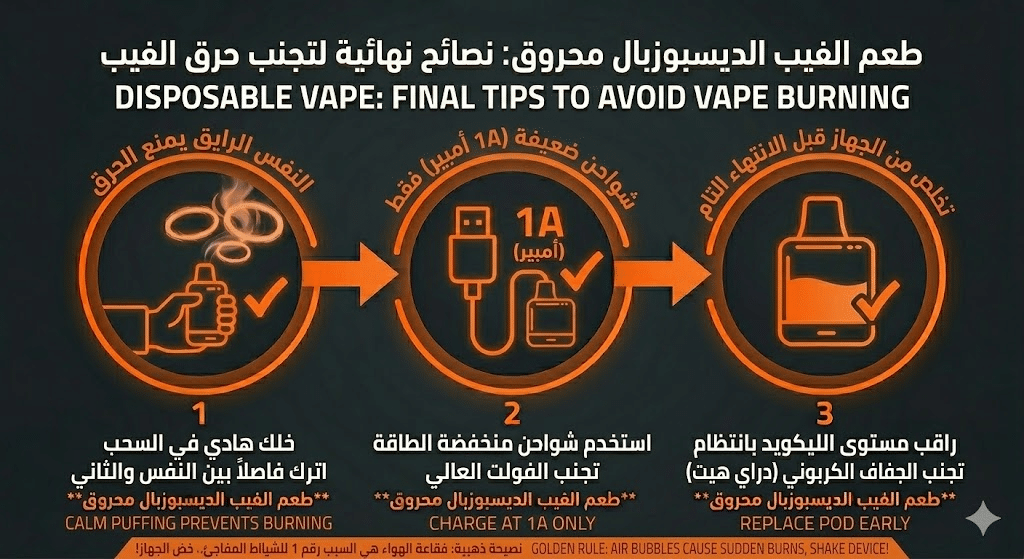 لماذا طعم الفيب الديسبوزبال محروق (شياط)؟ وكيف تتجنبه؟ | فيب مصر - Elkot Store نصائح نهائية لتجنب حرق الفيب المستمر