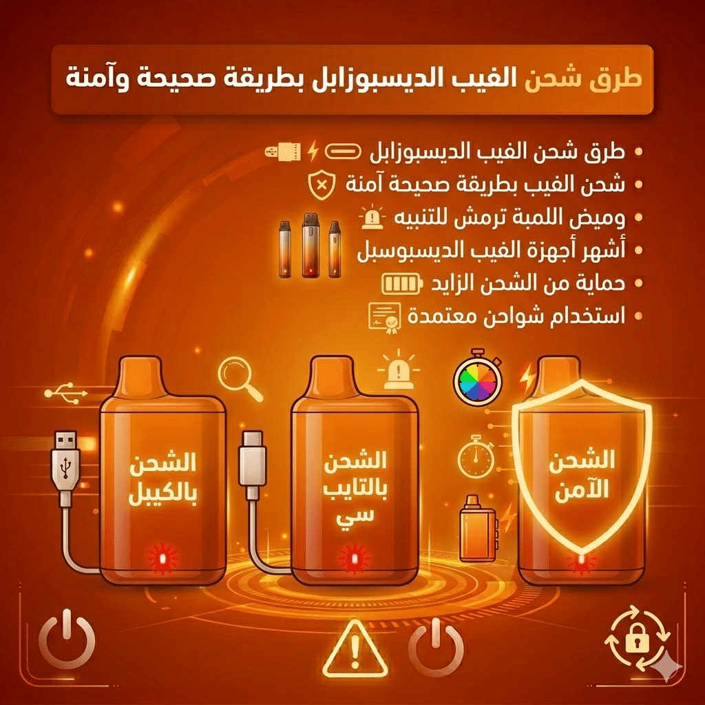 5 اسباب تخلي اللمبة ترمش في الفيب الديسبوسبل : ماذا يعني الوميض وكيف تتصرف؟ | فيب مصر - Elkot Store طرق شحن الفيب الديسبوزابل بطريقة صحيحة وآمنة