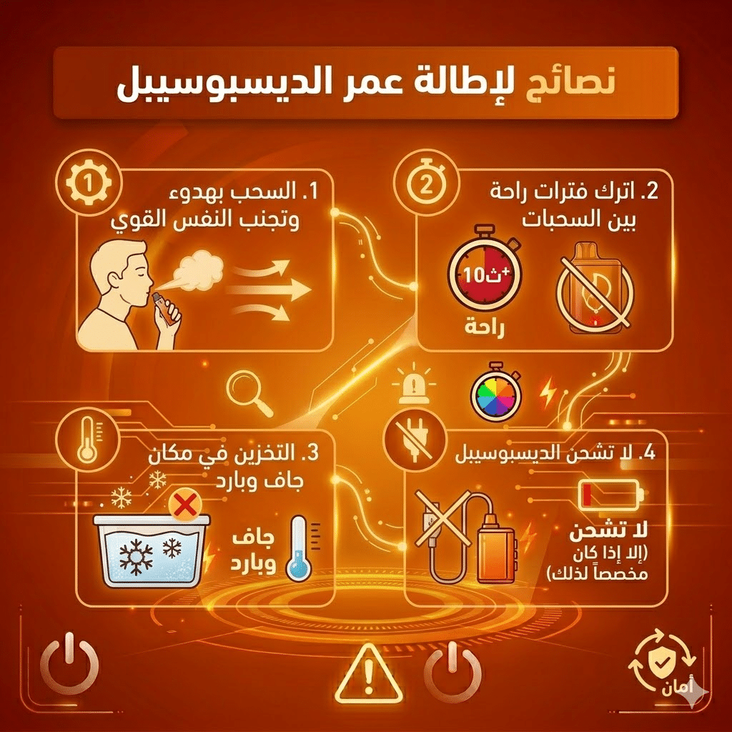 5 اسباب تخلي اللمبة ترمش في الفيب الديسبوسبل : ماذا يعني الوميض وكيف تتصرف؟ | فيب مصر - Elkot Store نصائح لإطالة عمر الديسبوسيبل