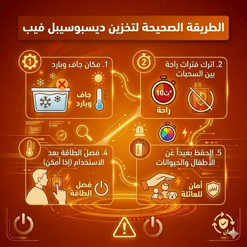 5 اسباب تخلي اللمبة ترمش في الفيب الديسبوسبل : ماذا يعني الوميض وكيف تتصرف؟ | فيب مصر - Elkot Store الطريقة الصحيحة لتخزين ديسبوسيبل فيب