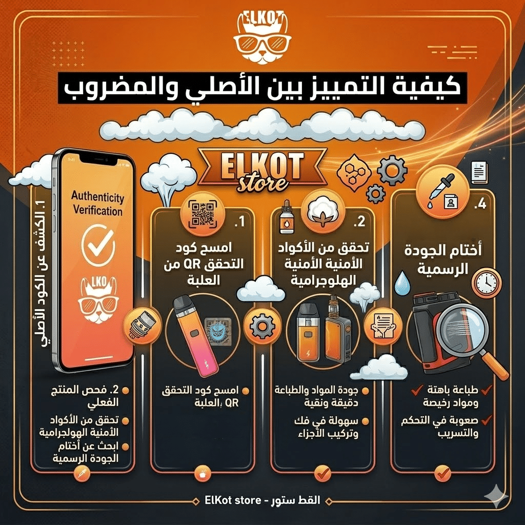 أفضل جهاز فيب : الفيب العادي أم الديسبوزابل | أيهما أوفر على المدى الطويل؟ | فيب مصر - Elkot Store كيفية التمييز بين الأصلي والمضروب