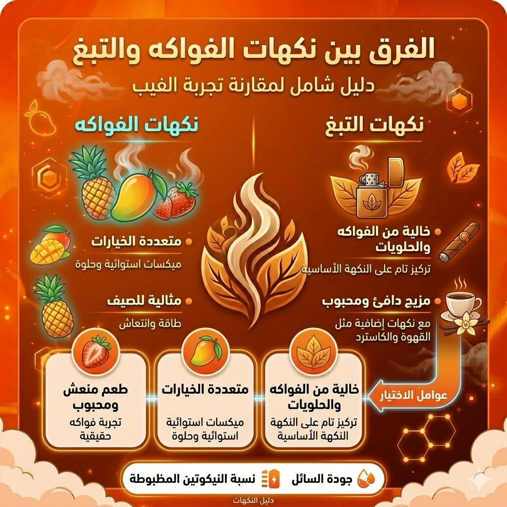 ما هو أفضل طعم ديسبوسيبل : أفضل نكهات الديسبوزابل (الفواكه، الآيس، التبغ) التي يجب أن تجربها | فيب مصر - Elkot Store الفرق بين نكهات الفواكه والتبغ