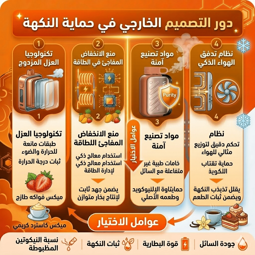 ما هو أفضل طعم ديسبوسيبل : أفضل نكهات الديسبوزابل (الفواكه، الآيس، التبغ) التي يجب أن تجربها | فيب مصر - Elkot Store دور التصميم الخارجي في حماية النكهة