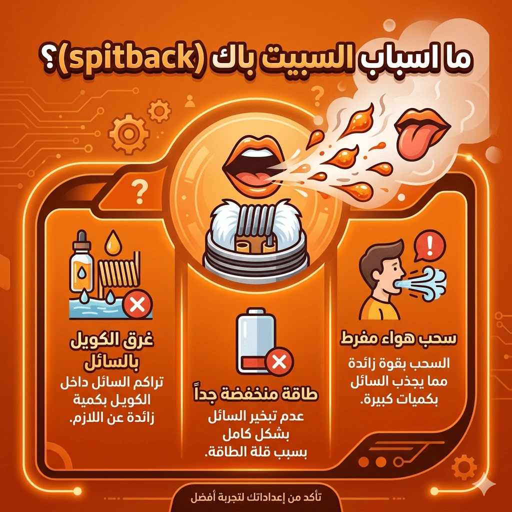 أسباب تسريب السائل في البود : حل مشكلة طرطشة الفيب (Spitback) ودخول السائل الساخن للفم | فيب مصر - Elkot Store ما اسباب السبيت باك (Spitback)؟