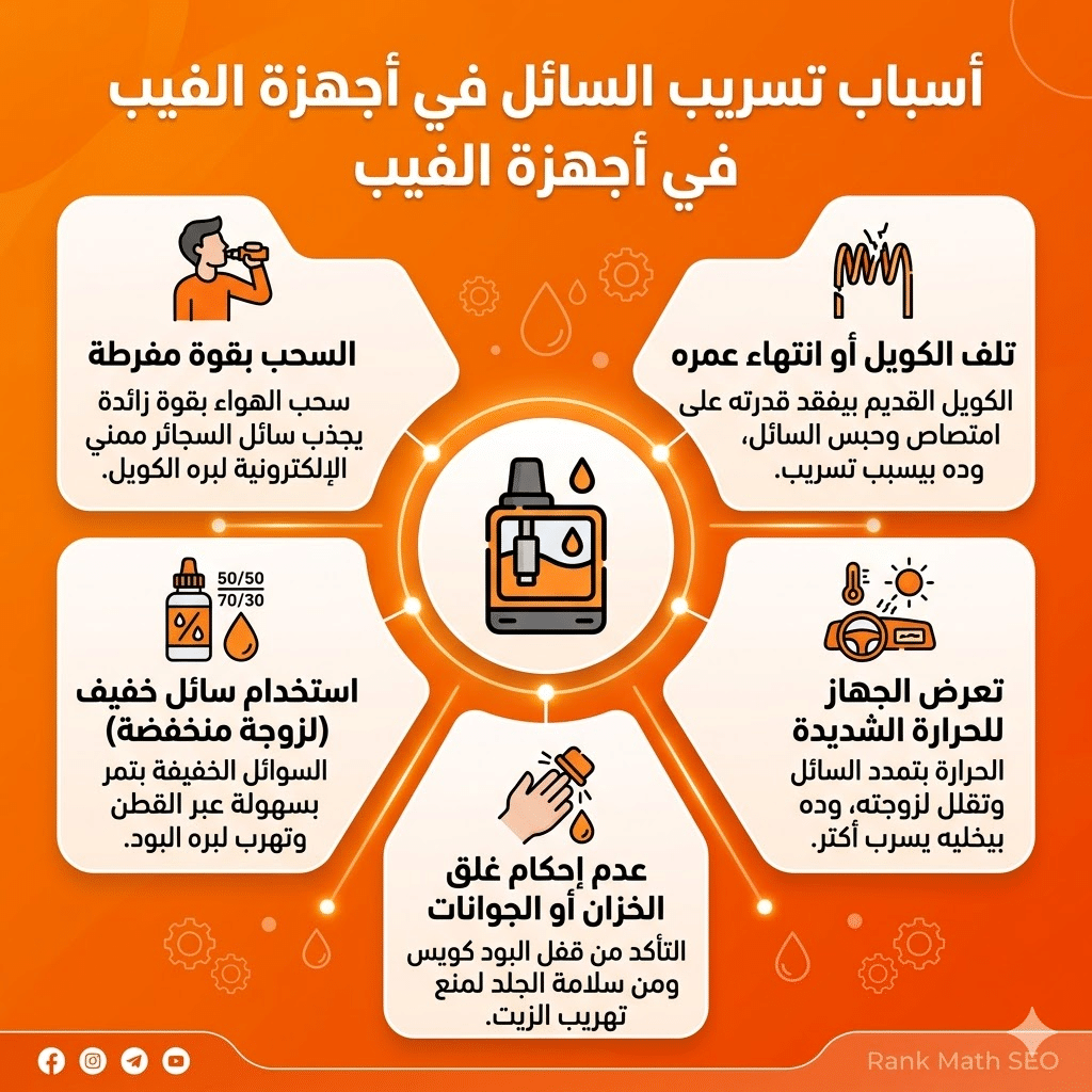 أسباب تسريب السائل في البود : حل مشكلة طرطشة الفيب (Spitback) ودخول السائل الساخن للفم | فيب مصر - Elkot Store أسباب تسريب السائل في أجهزة الفيب