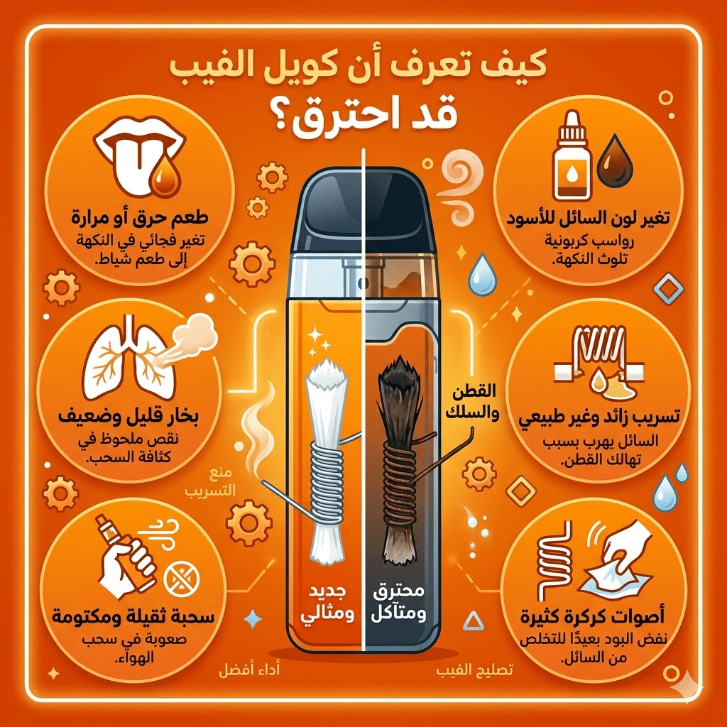 أسباب تسريب السائل في البود : حل مشكلة طرطشة الفيب (Spitback) ودخول السائل الساخن للفم | فيب مصر - Elkot Store ازاي اعرف ان كويل الفيب اتحرق؟