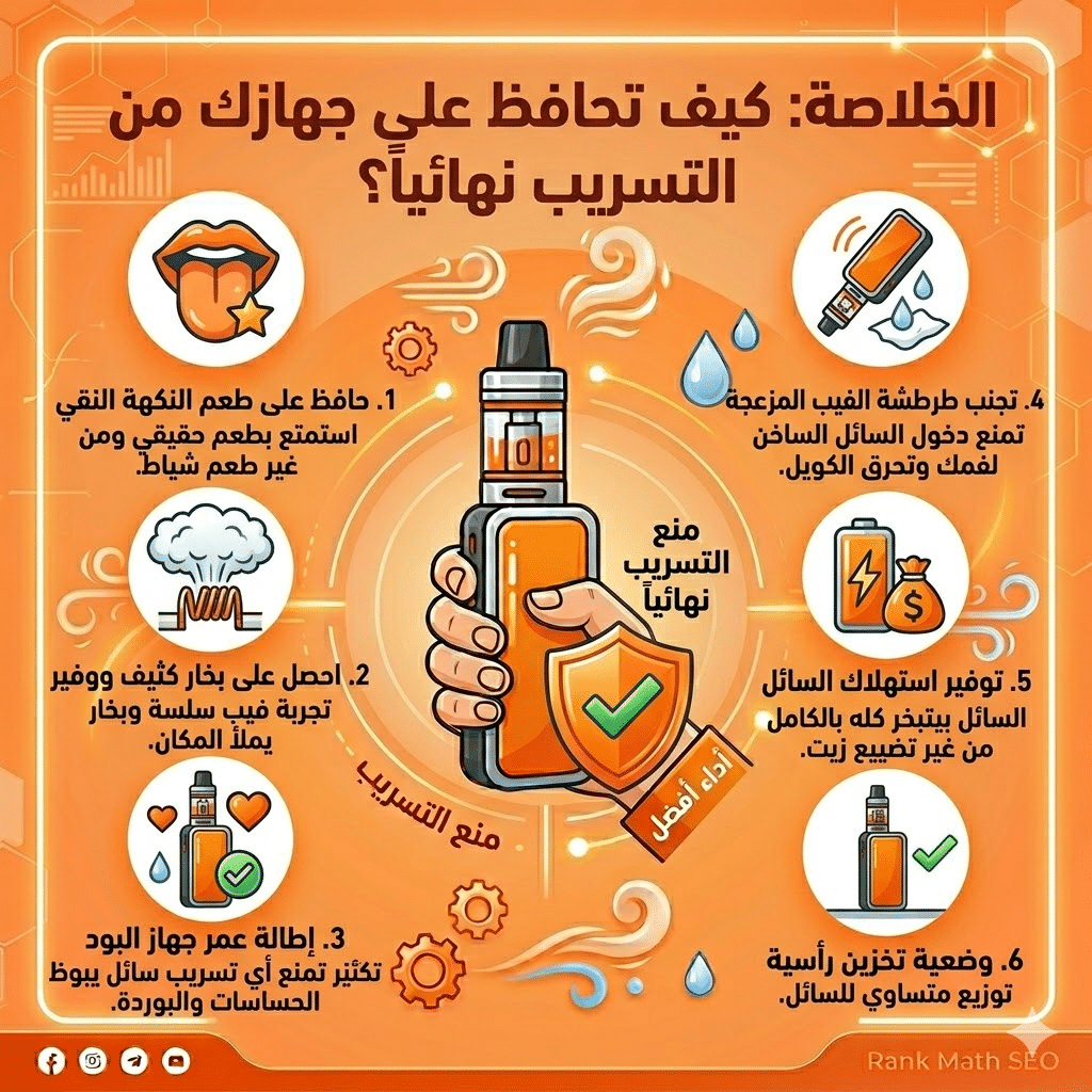 أسباب تسريب السائل في البود : حل مشكلة طرطشة الفيب (Spitback) ودخول السائل الساخن للفم | فيب مصر - Elkot Store الخلاصة: كيف تحافظ على جهازك من التسريب نهائياً؟