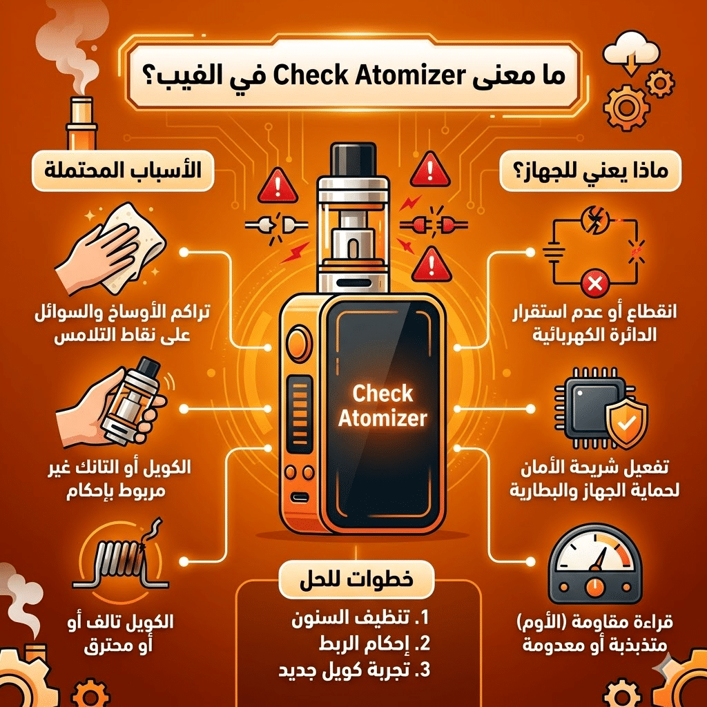 جهاز الفيب لا يقرأ الكويل ما الحل؟ | حل مشكلة No Atomizer Check Atomizer | فيب مصر - Elkot Store ما معنى Check Atomizer في الفيب؟