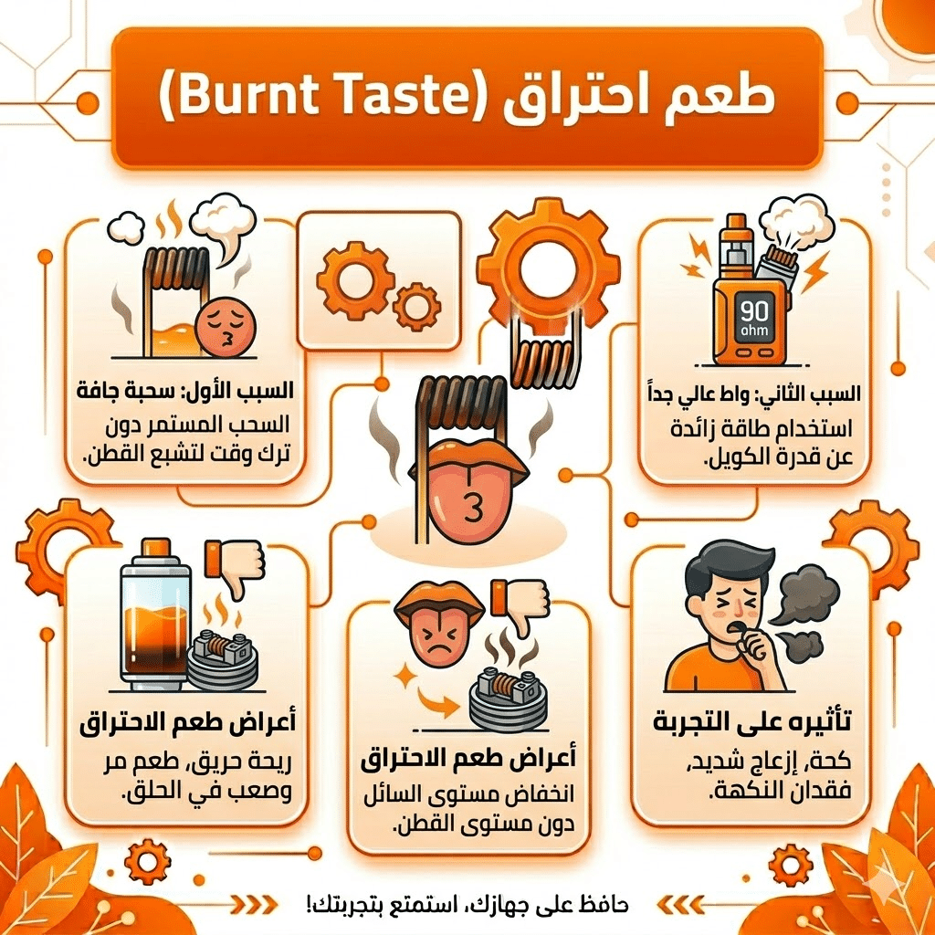 متى تغير كويل الفيب (Coil) | ؟ 4 علامات تدل على تلفه | فيب مصر - Elkot Store طعم احتراق (Burnt Taste)