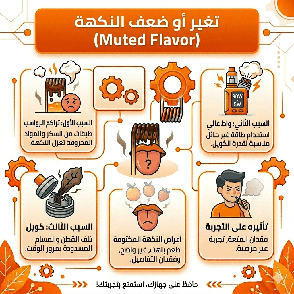 متى تغير كويل الفيب (Coil) | ؟ 4 علامات تدل على تلفه | فيب مصر - Elkot Store تغير أو ضعف النكهة (Muted Flavor)