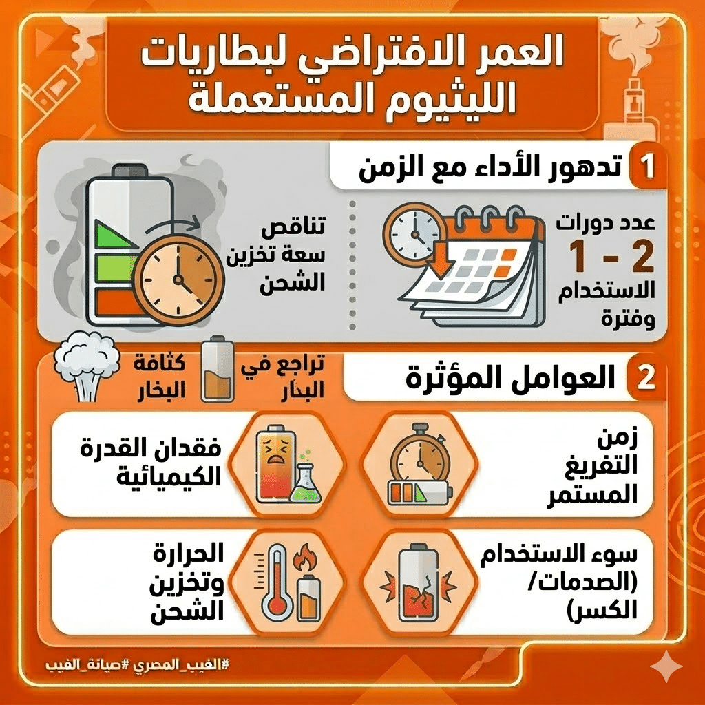 لماذا بطارية الفيب بتخلص بسرعة؟ نصائح ذهبية لإطالة عمرها | فيب مصر - Elkot Store العمر الافتراضي لبطاريات الليثيوم المستعملة