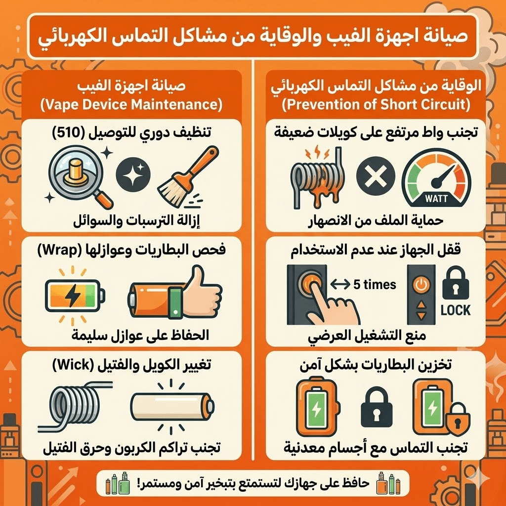 لماذا بطارية الفيب بتخلص بسرعة؟ نصائح ذهبية لإطالة عمرها | فيب مصر - Elkot Store صيانة اجهزة الفيب والوقاية من مشاكل التماس الكهربائي