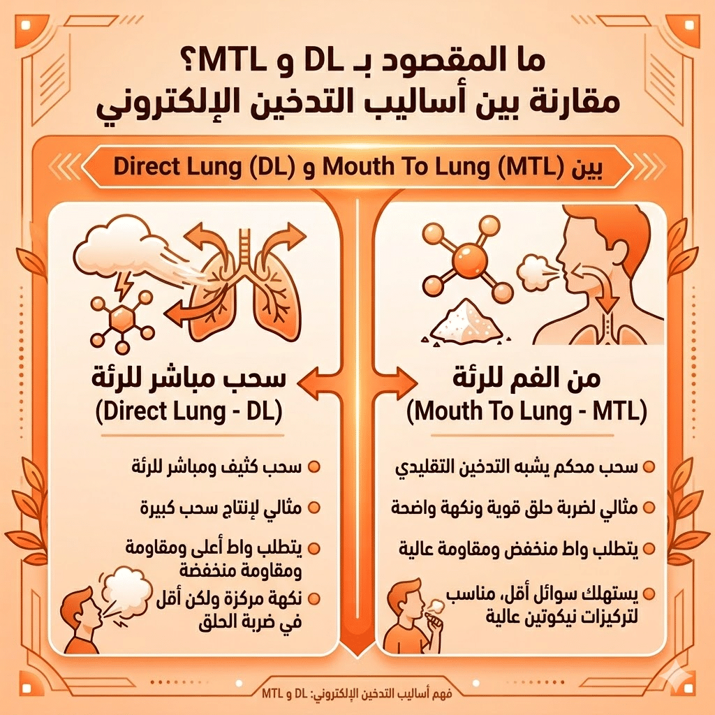 الفرق بين Mtl و Rdl | سحبة السيجارة (Mtl) ولاسحبة الشيشة (Dl): أيهما الأنسب لك؟ | فيب مصر - Elkot Store ما المقصود بـ Dl و Mtl؟