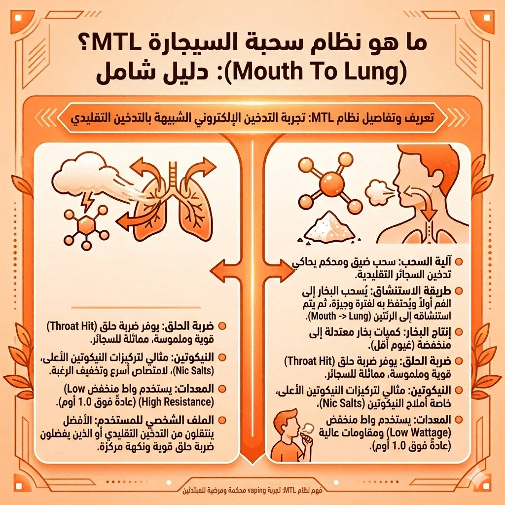 الفرق بين Mtl و Rdl | سحبة السيجارة (Mtl) ولاسحبة الشيشة (Dl): أيهما الأنسب لك؟ | فيب مصر - Elkot Store ما هو نظام سحبة السيجارة Mtl