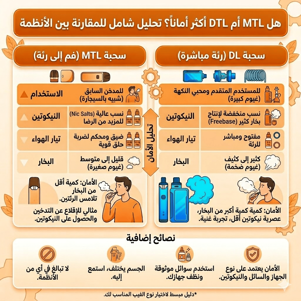 الفرق بين Mtl و Rdl | سحبة السيجارة (Mtl) ولاسحبة الشيشة (Dl): أيهما الأنسب لك؟ | فيب مصر - Elkot Store هل Mtl أم Dtl أكثر أماناً؟