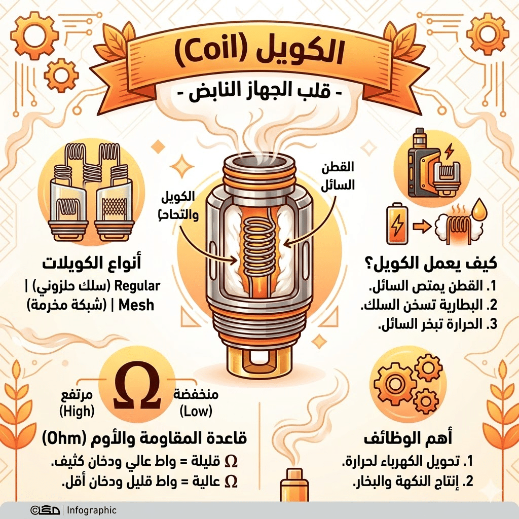 مصطلحات الفيب: قاموس شامل (Mod, Pod, Vg, Pg) لكل مبتدئ | فيب مصر - Elkot Store الكويل (Coil)