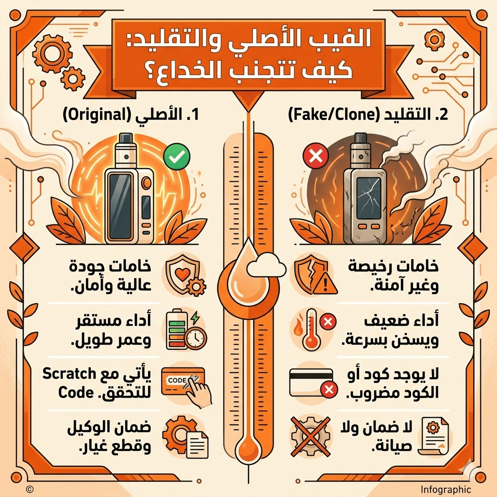 مصطلحات الفيب: قاموس شامل (Mod, Pod, Vg, Pg) لكل مبتدئ | فيب مصر - Elkot Store الفيب الأصلي والتقليد: كيف تتجنب الخداع؟