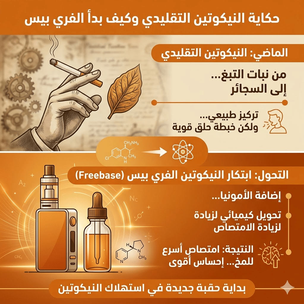 الفرق بين سولت نيكوتين والفري بيس : نكهات و اسعار السولت نيكوتين (Salt Nic) والفري بيس (Freebase)؟ | فيب مصر - Elkot Store النيكوتين التقليدي وكيف بدأ الفري بيس
