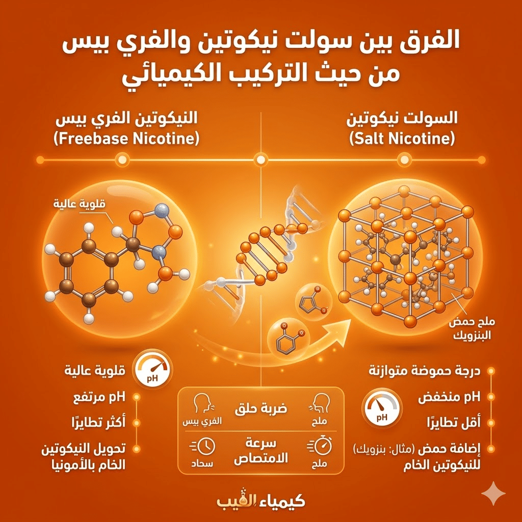 الفرق بين سولت نيكوتين والفري بيس : نكهات و اسعار السولت نيكوتين (Salt Nic) والفري بيس (Freebase)؟ | فيب مصر - Elkot Store الفرق بين سولت نيكوتين والفري بيس من حيث التركيب الكيميائي