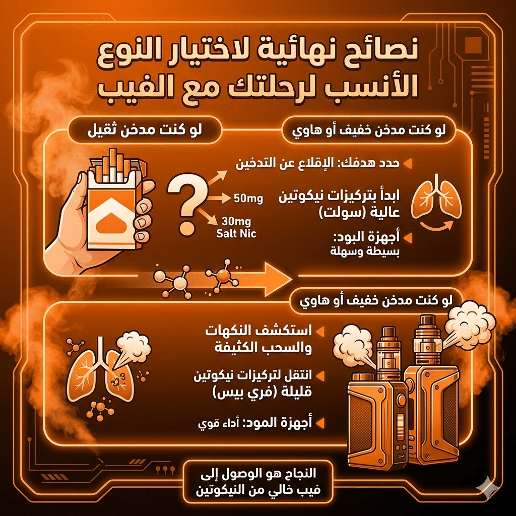 الفرق بين سولت نيكوتين والفري بيس : نكهات و اسعار السولت نيكوتين (Salt Nic) والفري بيس (Freebase)؟ | فيب مصر - Elkot Store نصائح نهائية لاختيار النوع الأنسب لرحلتك مع الفيب