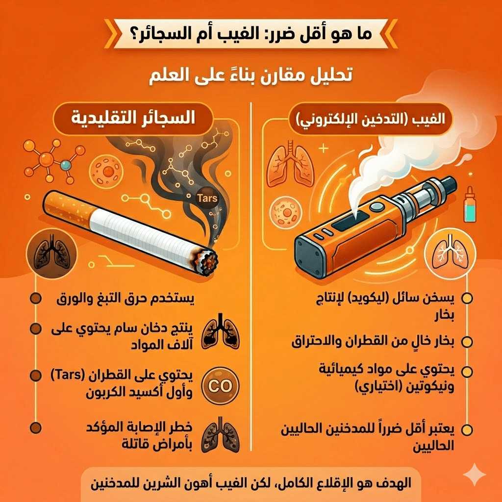 أضرار الفيب مقارنة بالسجائر | الفيب مقابل التدخين التقليدي: مقارنة شاملة للتكلفة والأضرار (بحذر طبي) | فيب مصر - Elkot Store ما هو أقل ضرر الفيب أم السجائر؟