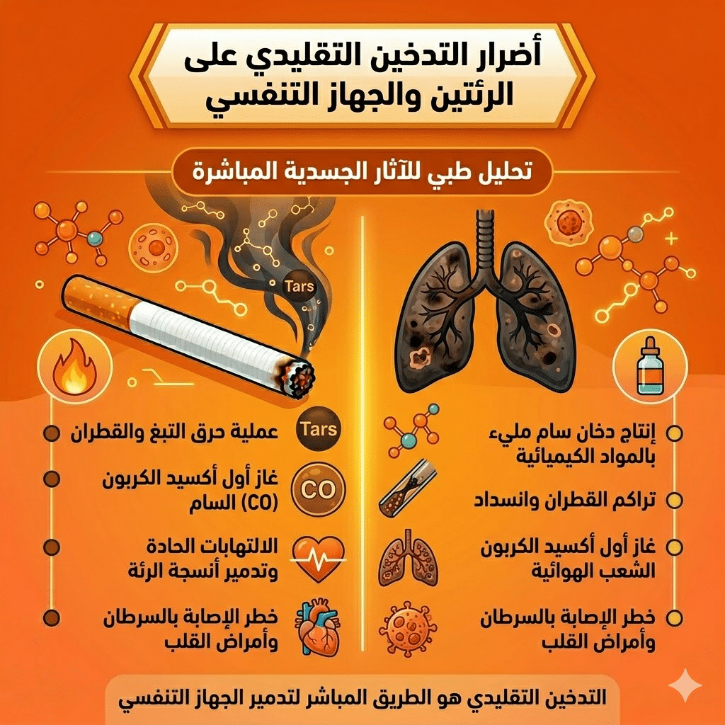 أضرار الفيب مقارنة بالسجائر | الفيب مقابل التدخين التقليدي: مقارنة شاملة للتكلفة والأضرار (بحذر طبي) | فيب مصر - Elkot Store أضرار التدخين التقليدي على الرئتين والجهاز التنفسي