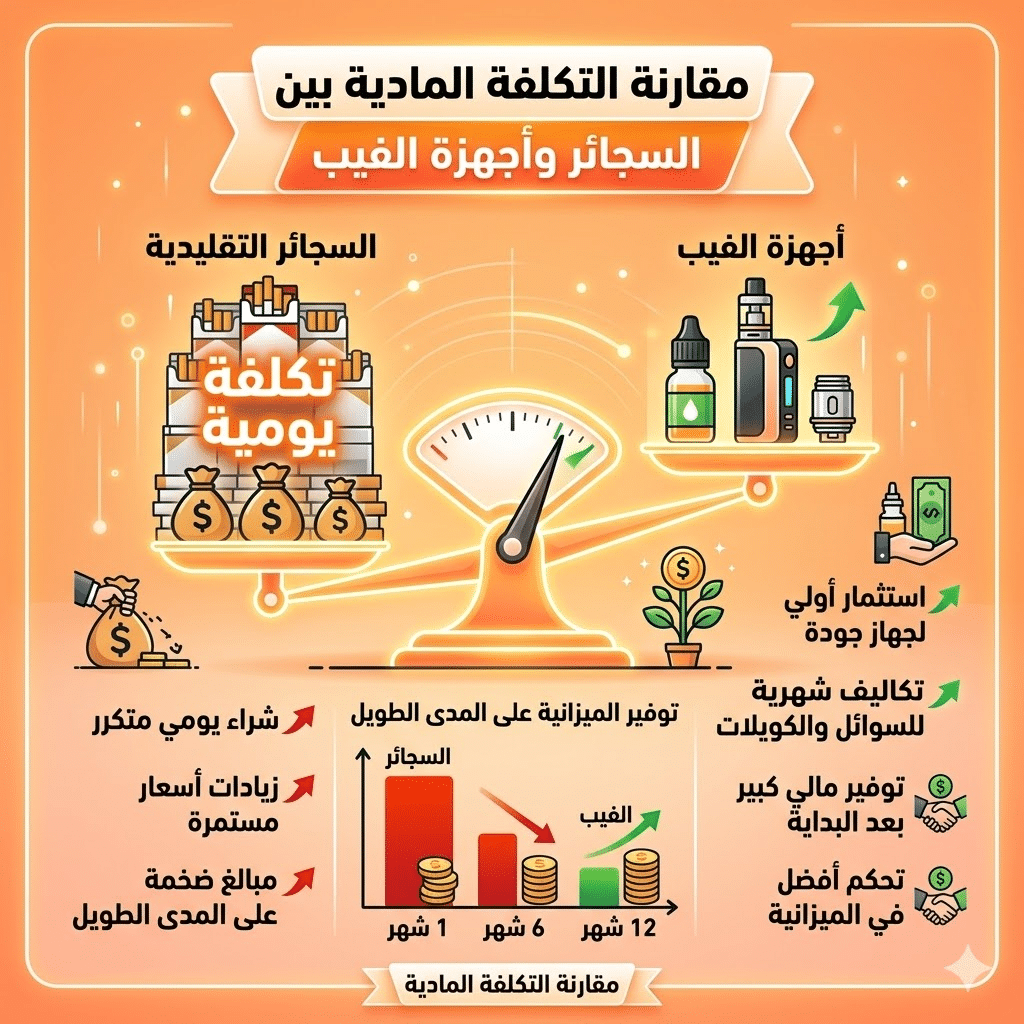 أضرار الفيب مقارنة بالسجائر | الفيب مقابل التدخين التقليدي: مقارنة شاملة للتكلفة والأضرار (بحذر طبي) | فيب مصر - Elkot Store مقارنة التكلفة المادية بين السجائر وأجهزة الفيب