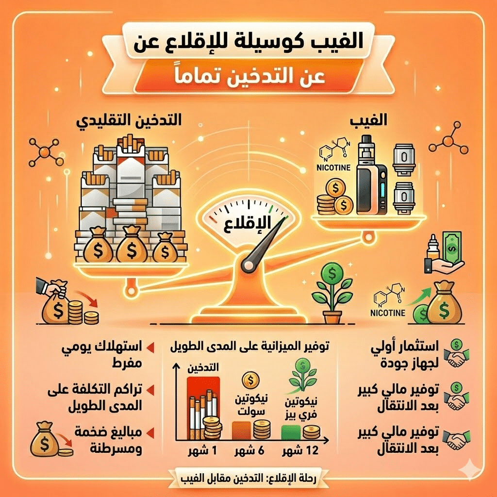 أضرار الفيب مقارنة بالسجائر | الفيب مقابل التدخين التقليدي: مقارنة شاملة للتكلفة والأضرار (بحذر طبي) | فيب مصر - Elkot Store الفيب كوسيلة للإقلاع عن التدخين تماماً