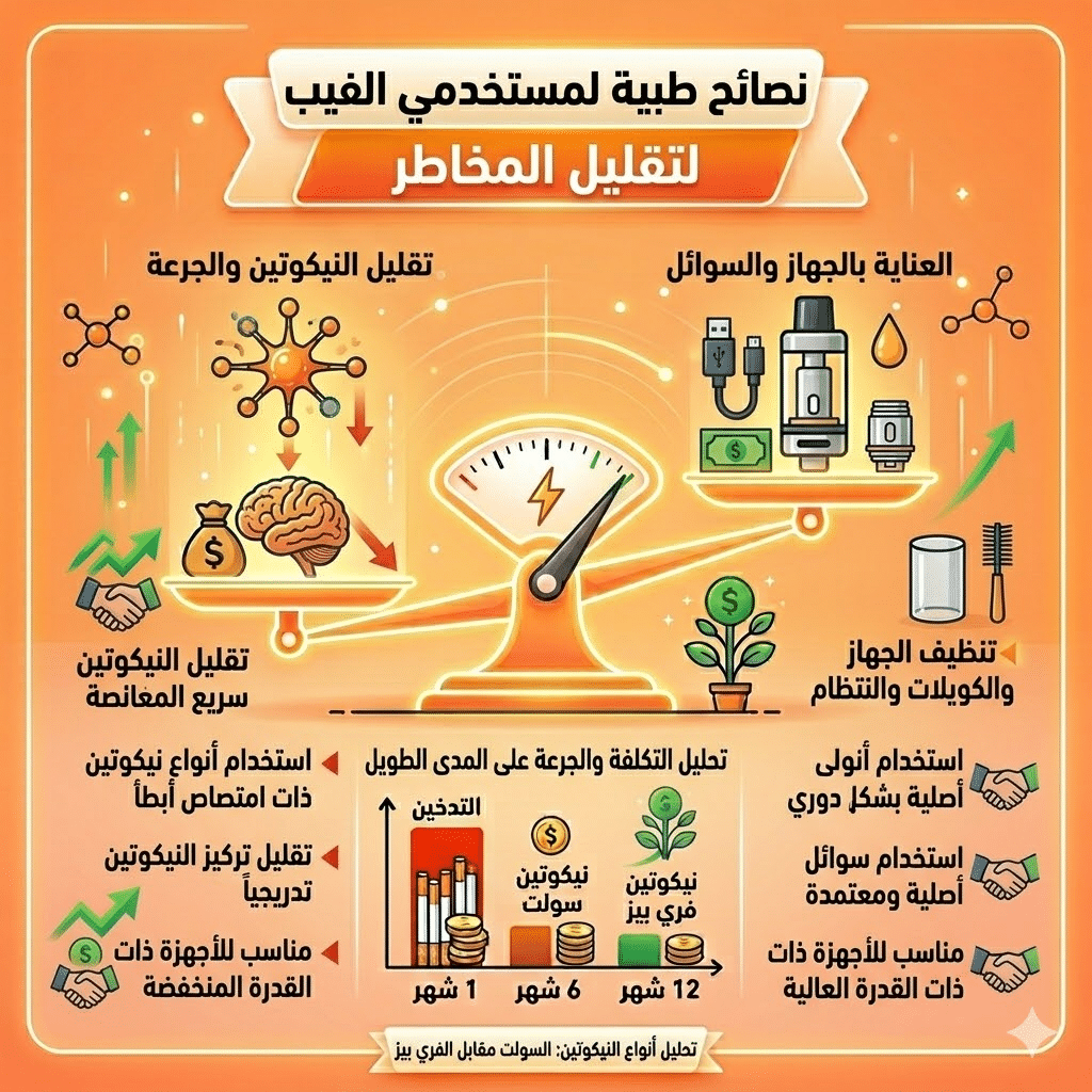 أضرار الفيب مقارنة بالسجائر | الفيب مقابل التدخين التقليدي: مقارنة شاملة للتكلفة والأضرار (بحذر طبي) | فيب مصر - Elkot Store نصائح طبية لمستخدمي الفيب لتقليل المخاطر
