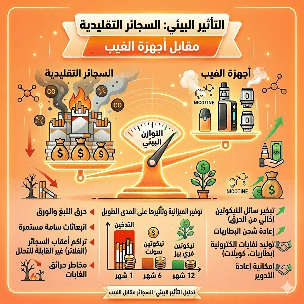 أضرار الفيب مقارنة بالسجائر | الفيب مقابل التدخين التقليدي: مقارنة شاملة للتكلفة والأضرار (بحذر طبي) | فيب مصر - Elkot Store التأثير البيئي للسجائر مقابل أجهزة الفيب