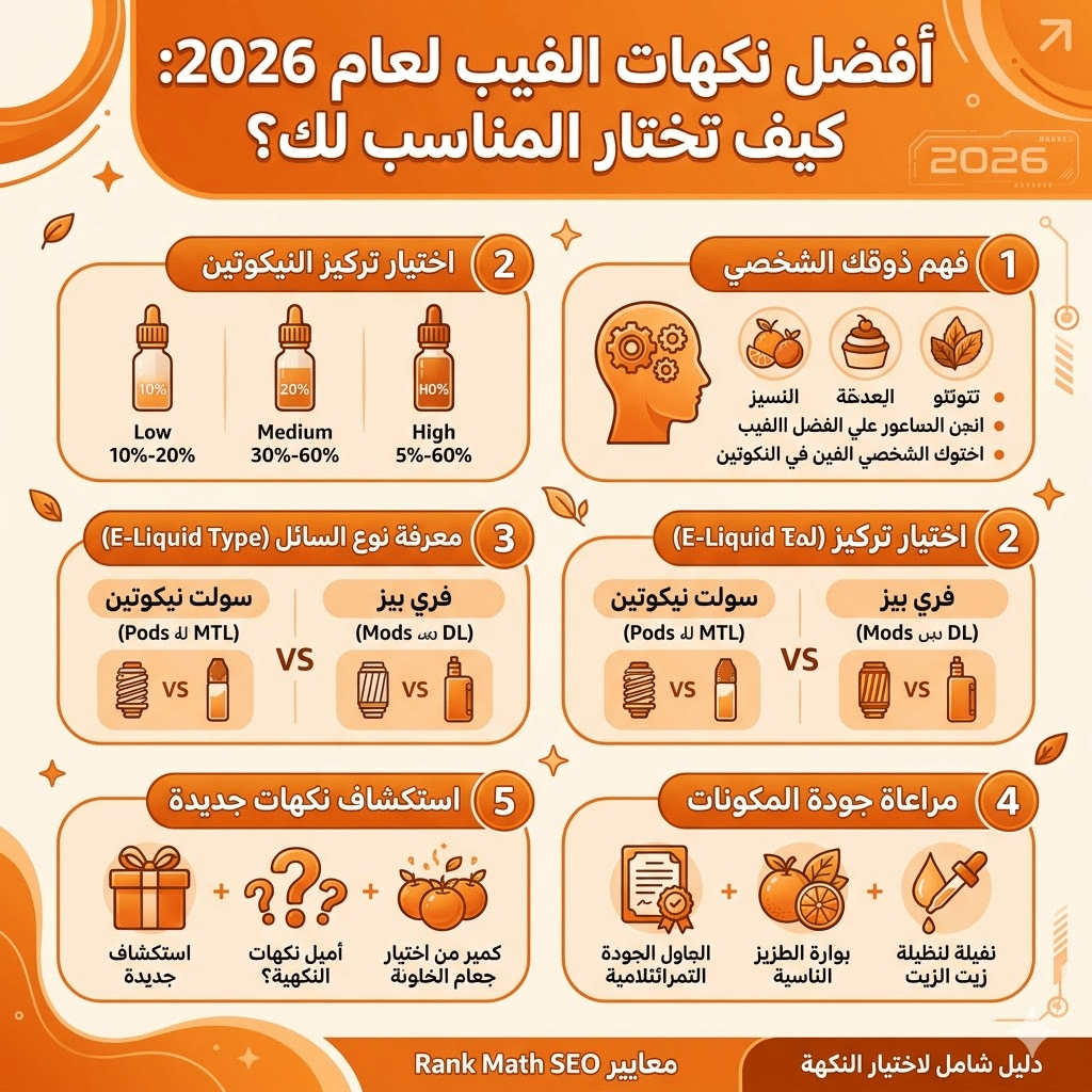 أفضل نكهات الفيب (الليكويد) الأكثر مبيعاً وتقييماً هذا العام | فيب مصر - Elkot Store أفضل نكهات الفيب لعام 2026 كيف تختيار المناسب لك