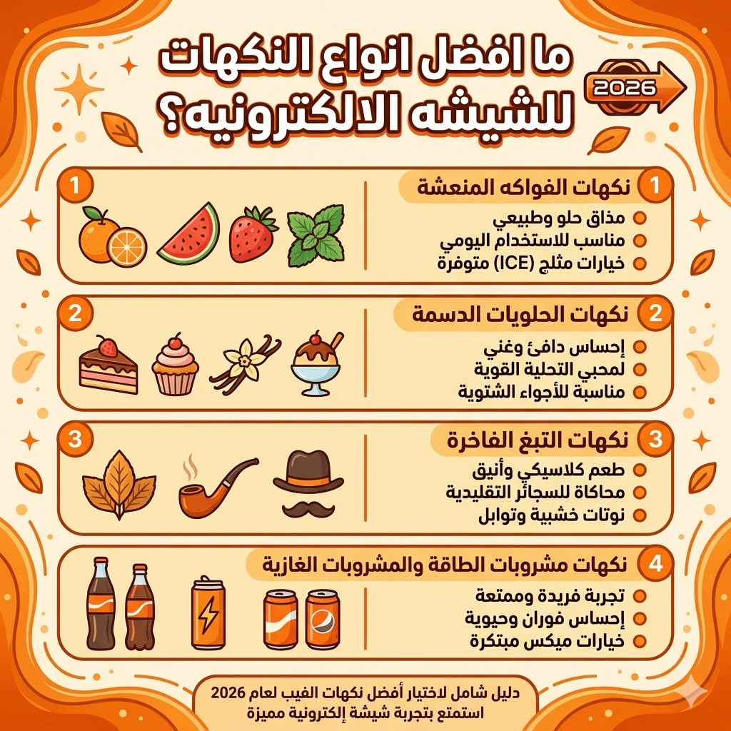 أفضل نكهات الفيب (الليكويد) الأكثر مبيعاً وتقييماً هذا العام | فيب مصر - Elkot Store ما افضل انواع النكهات للشيشه الالكترونيه؟