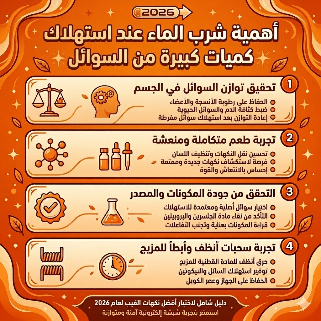 أفضل نكهات الفيب (الليكويد) الأكثر مبيعاً وتقييماً هذا العام | فيب مصر - Elkot Store أهمية شرب الماء عند استهلاك كميات كبيرة من السوائل