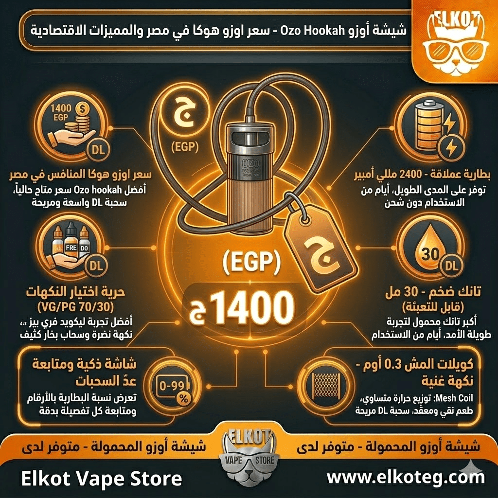 شيشة أوزو : اقوى شيشة 2026 | Ozo Hookah Best Shisha 2026 | فيب مصر - Elkot Store سعر اوزو هوكا في مصر والمميزات الاقتصادية