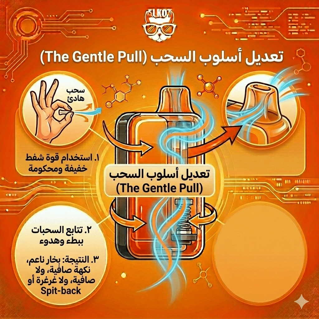 أسباب تسريب الليكويد في الفيب و الحلول : لماذا يسرب الفيب الديسبوزابل السائل في الفم؟ | فيب مصر - Elkot Store تعديل أسلوب السحب (The Gentle Pull)