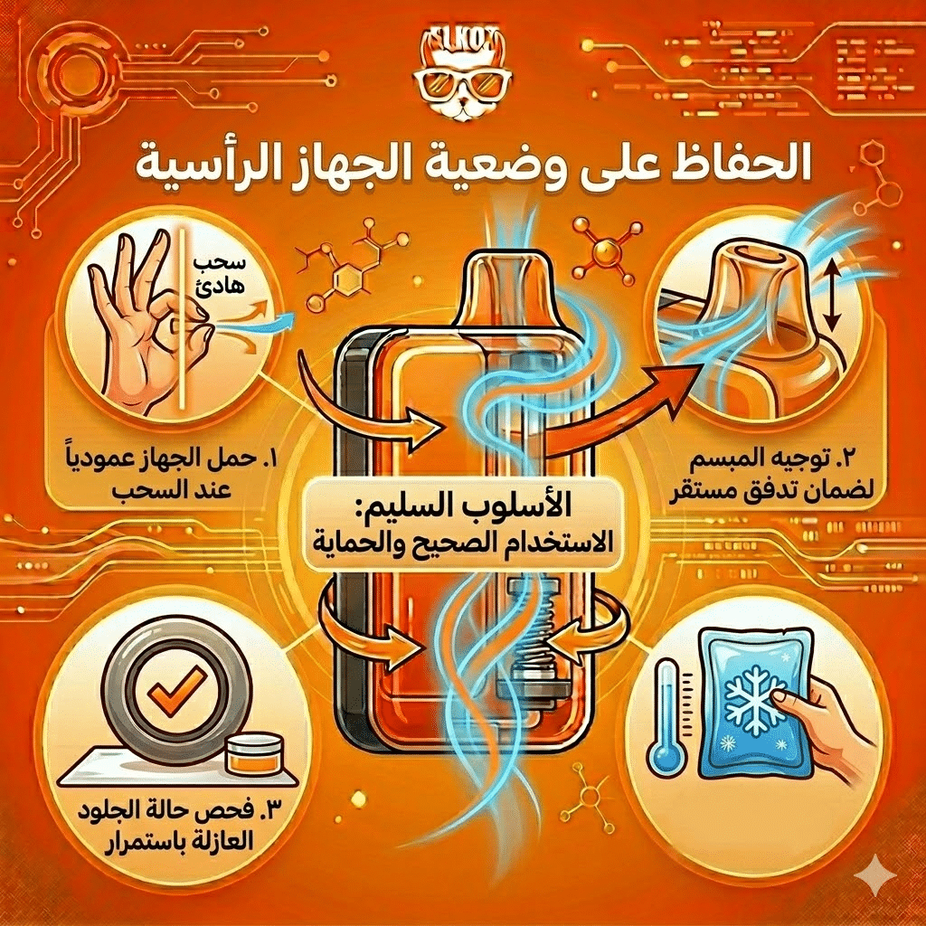 أسباب تسريب الليكويد في الفيب و الحلول : لماذا يسرب الفيب الديسبوزابل السائل في الفم؟ | فيب مصر - Elkot Store الحفاظ على وضعية الجهاز الرأسية