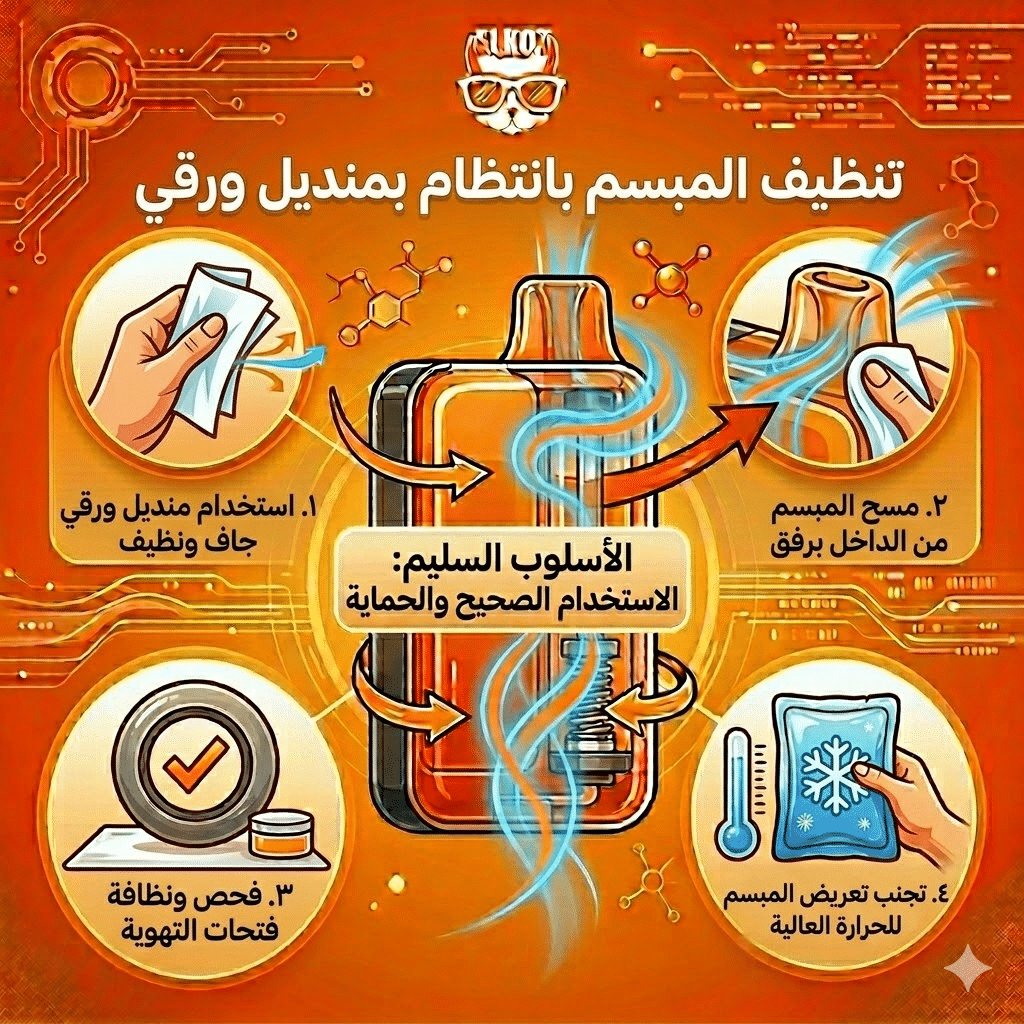 أسباب تسريب الليكويد في الفيب و الحلول : لماذا يسرب الفيب الديسبوزابل السائل في الفم؟ | فيب مصر - Elkot Store تنظيف المبسم بانتظام بمنديل ورقي