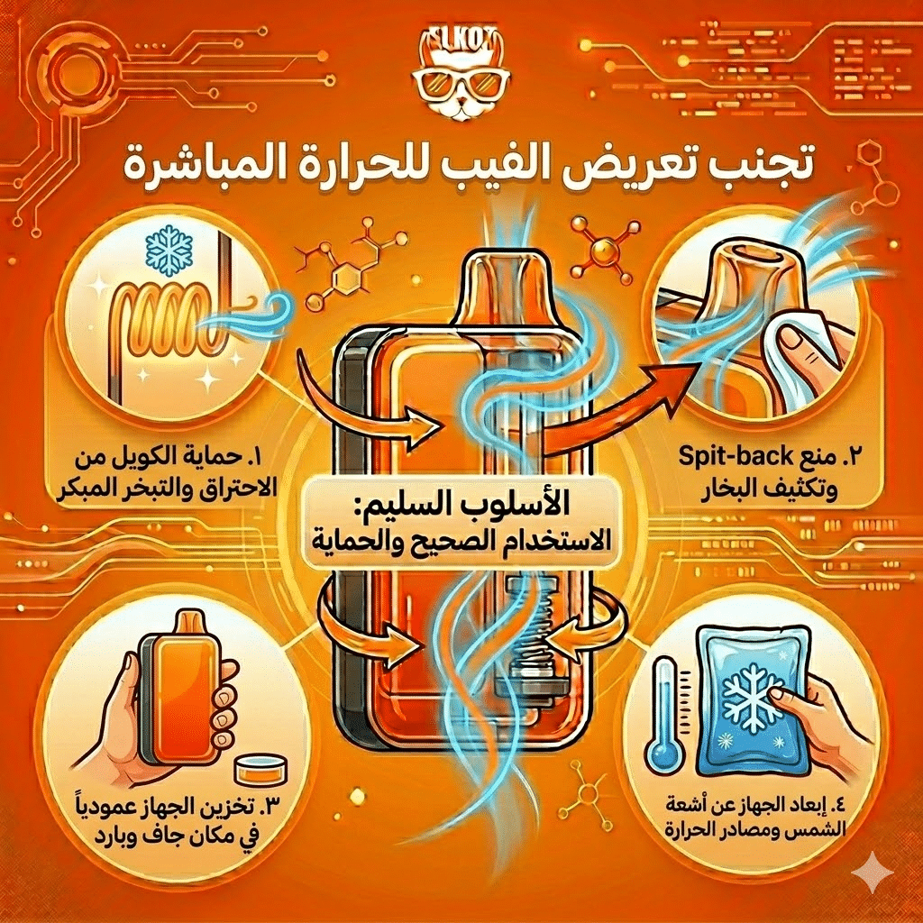 أسباب تسريب الليكويد في الفيب و الحلول : لماذا يسرب الفيب الديسبوزابل السائل في الفم؟ | فيب مصر - Elkot Store تجنب تعريض الفيب للحرارة المباشرة