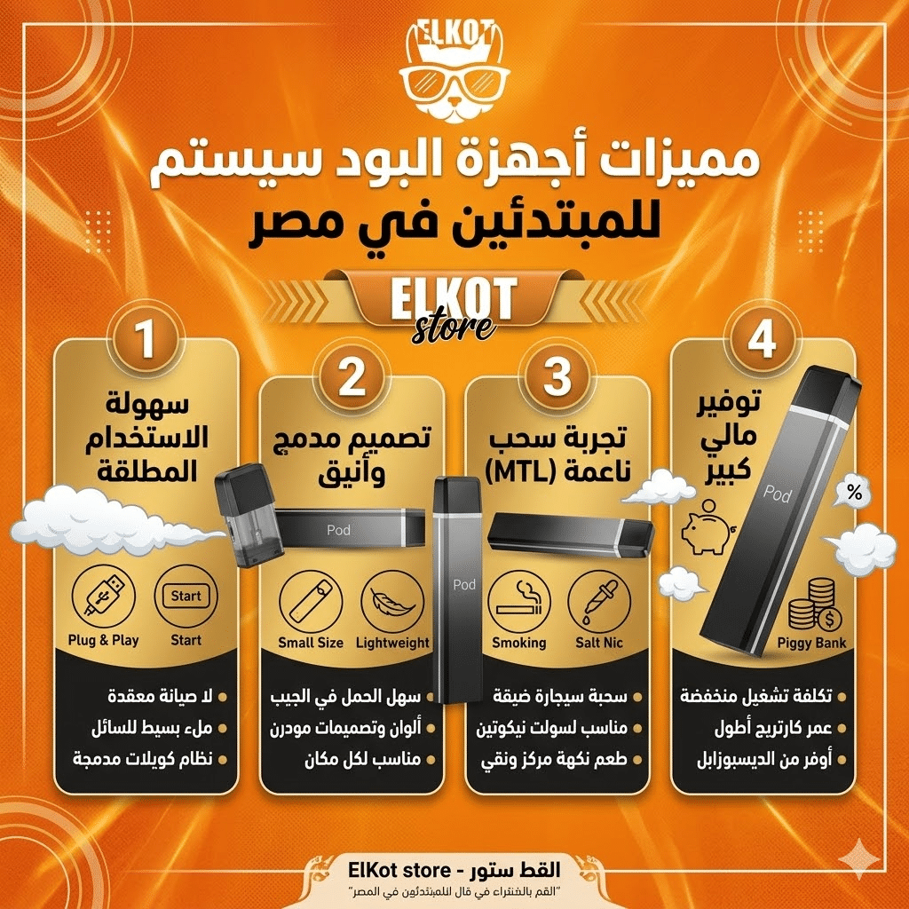 أفضل جهاز فيب : الفيب العادي أم الديسبوزابل | أيهما أوفر على المدى الطويل؟ | فيب مصر - Elkot Store مميزات أجهزة البود سيستم للمبتدئين في مصر